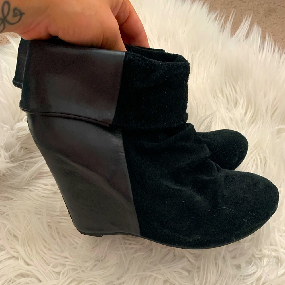 Aldo suede and leather two toned black wedge booties size 38 (us 8)